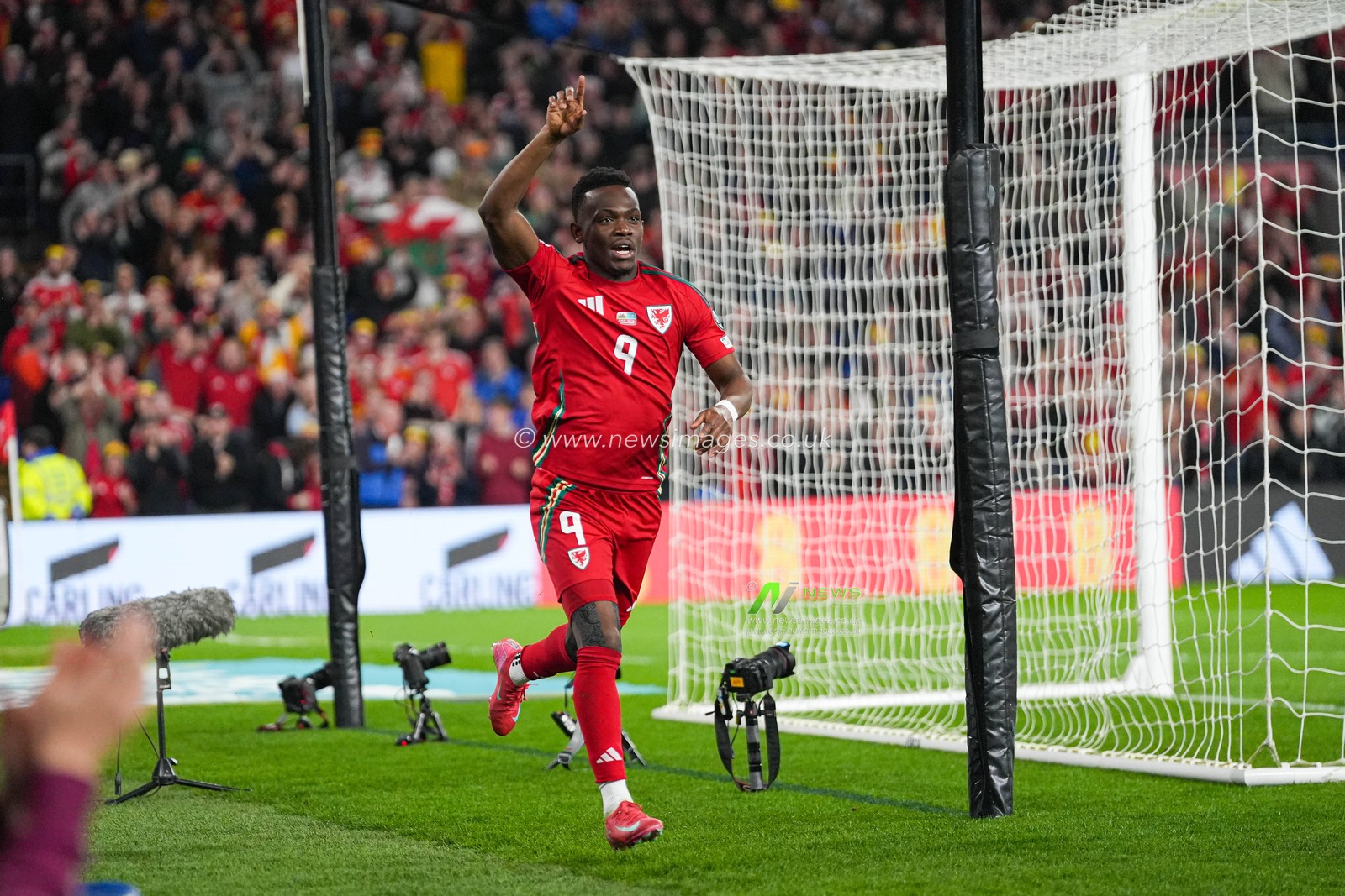 Rabbi Matondo of Wales celebrates scoring his teams third goal during the FIFA World Cup Qualifiers Group J match Wales vs Kazakhstan at Cardiff City Stadium, Cardiff, United Kingdom, 22nd March 2025

(Photo by Andrew Lewis/News Images)