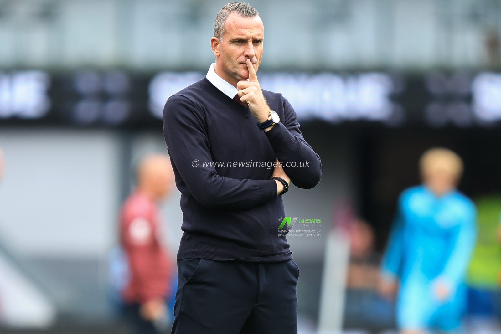 Burnley manager Nicky Hayen watches teams warms up ahead of the Sky Bet Championship match Burnley vs West Ham United at Turf Moor, Burnley, United Kingdom on 16 August 2026

(Photo by Jorge Horsted/News Images)