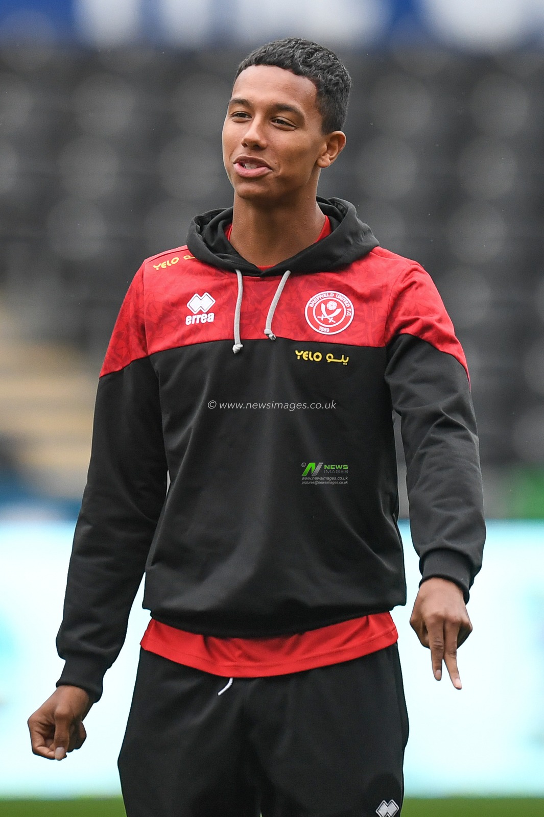 Kyron Gordon #34 of Sheffield United during pre match pitch inspection during the Sky Bet Championship match Swansea City vs Sheffield United at Swansea.com Stadium, Swansea, United Kingdom, 13th September 2022

(Photo by Mike Jones/News Images)