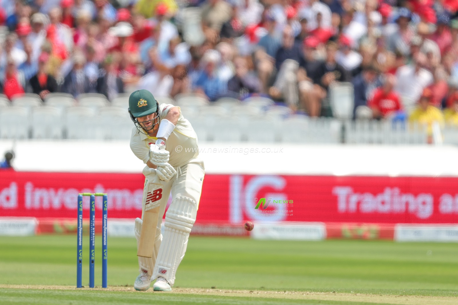 Pat Cummings of Australia hits the ball for one run during the LV= Insurance Ashes Test Series Second Test Day 2 England v Australia at Lords, London, United Kingdom, 29th June 2023

(Photo by Mark Cosgrove/News Images)