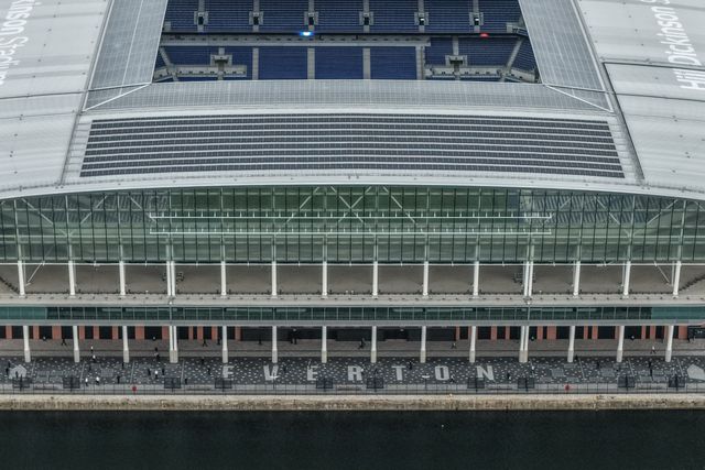 An aerial view of The Hill Dickinson Stadium during the Pre-season friendly match Everton vs A.S. Roma at Hill Dickinson Stadium, Liverpool, United Kingdom, 9th August 2025

(Photo by Mark Cosgrove/News Images)