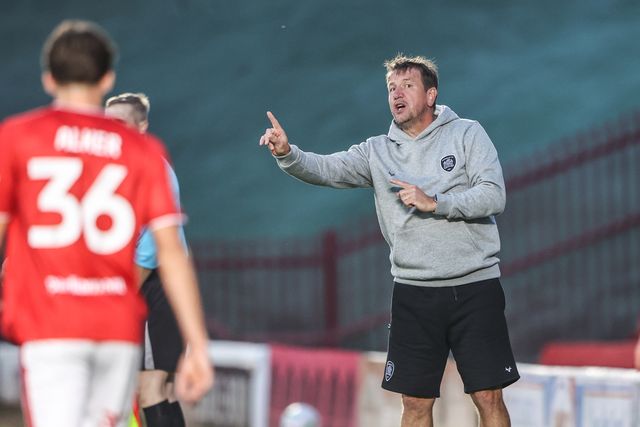 Daniel Stendel manager of Barnsley gives his team instructions during the Carabao Cup round 2 match Barnsley vs Crewe Alexandra at Oakwell, Barnsley, United Kingdom on 25 August 2026

(Photo by Alfie Cosgrove/News Images)