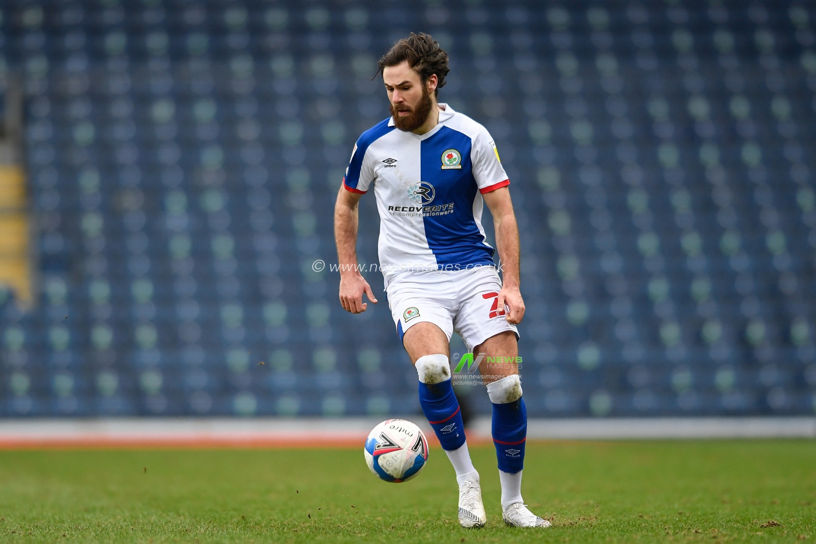 Ben Brereton #20 of Blackburn Rovers controls the ball