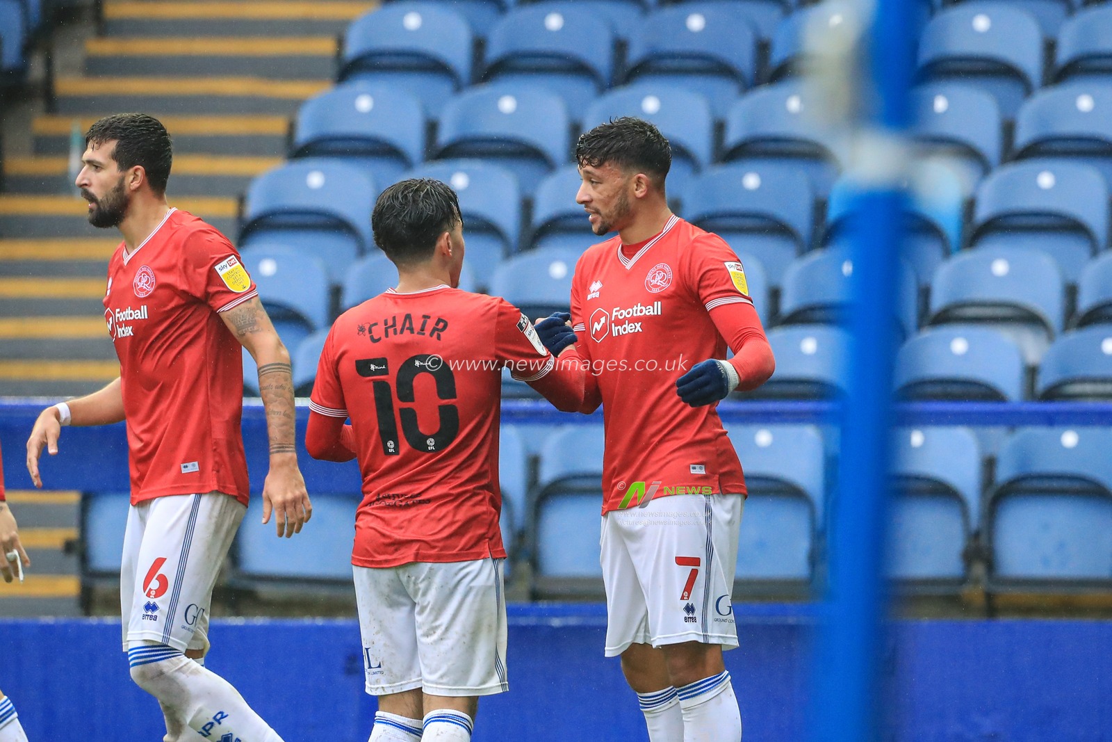 Macauley Bonne (7) of Queens Park rangers celebrates his goal to make it 1-1
