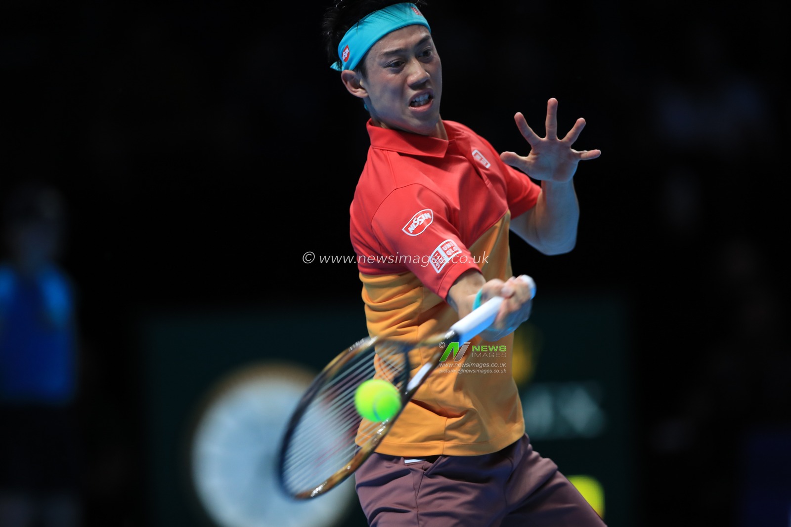 15th November 2018, The O2 , London, England;  Nitto ATP World Tour Finals;  Kei Nishikori of Japan in action during their match against Dominic Thiem of Austria

Credit: Romena Fogliati/News Images