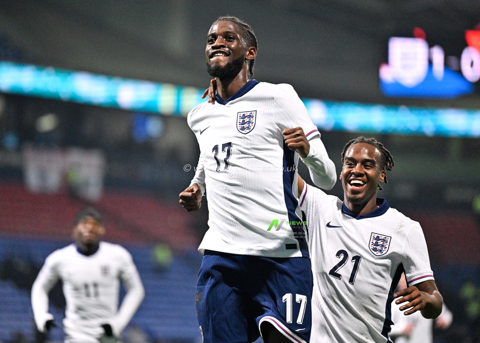 Samuel Iling-Junior of England celebrates his goal to make it 2-0 England, during the UEFA Euro U21 Qualifiers Group F match England U21 vs Luxembourg U21 at Toughsheet Community Stadium, Bolton, United Kingdom, 26th March 2024

(Photo by Cody Froggatt/News Images)