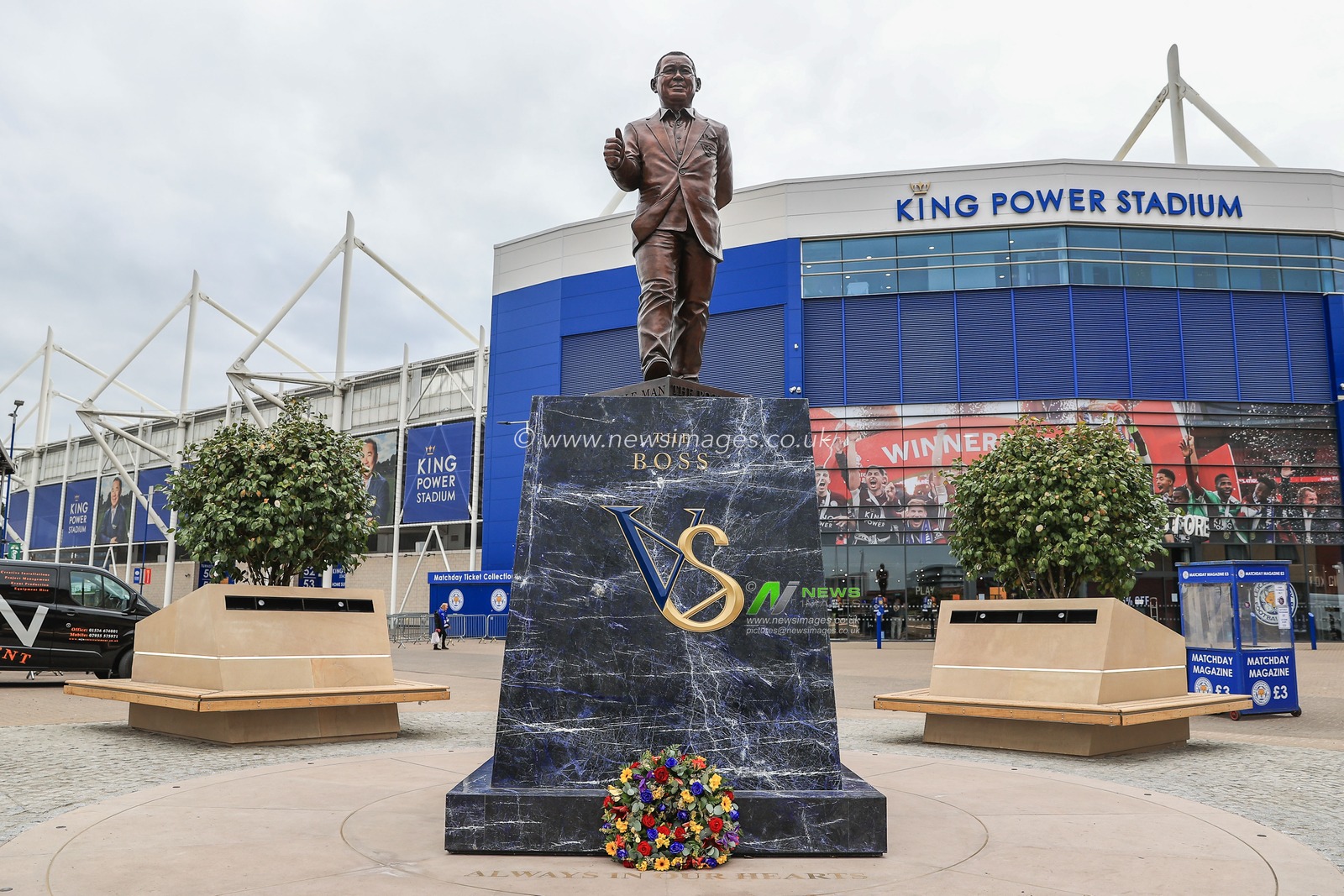The memorial statute for Vichai Srivaddhanaprabha  outside of the King Power Stadium, Home of Leicester City