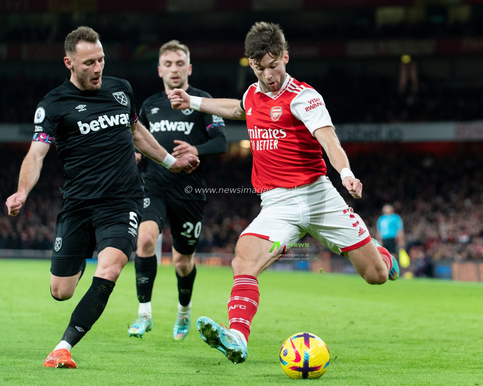 Kieran Tierney #3 of Arsenal  in action during the game during the Premier League match Arsenal vs West Ham United at Emirates Stadium, London, United Kingdom, 26th December 2022

(Photo by Richard Washbrooke/News Images)