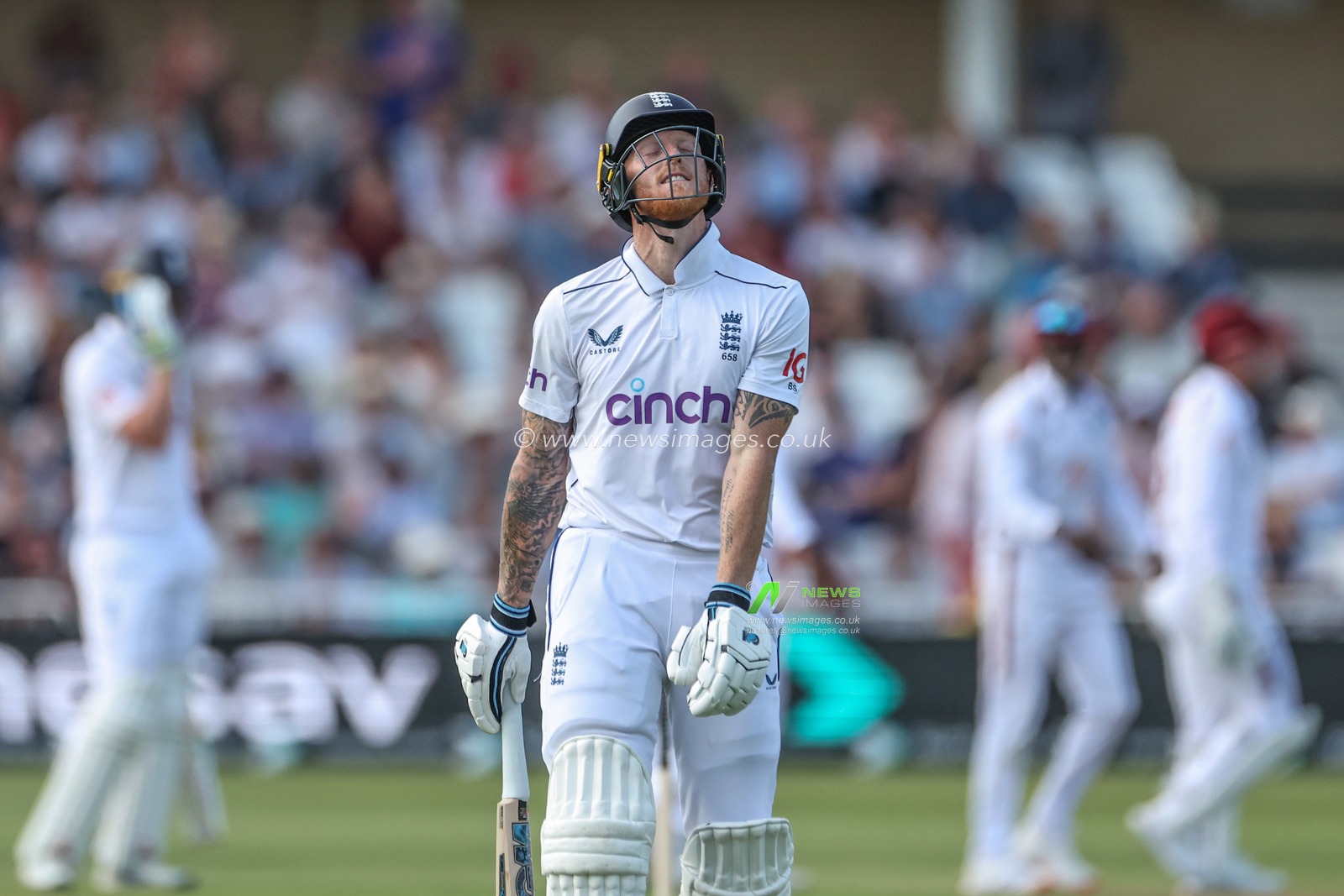 A dejected Ben Stokes of England leaves the field of play after being caught out by Jeremiah Louis of West Indies during the 2nd Rothesay Test Match match England vs West Indies at Trent Bridge, Nottingham, United Kingdom, 18th July 2024

(Photo by Mark Cosgrove/News Images)