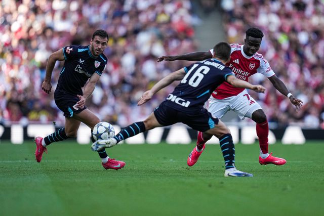 Bukayo Saka of Arsenal plays a forward ball during the Pre-season friendly match Arsenal vs Athletic Bilbao at Emirates Stadium, London, United Kingdom, 9th August 2025

(Photo by Harvey Murphy/News Images)