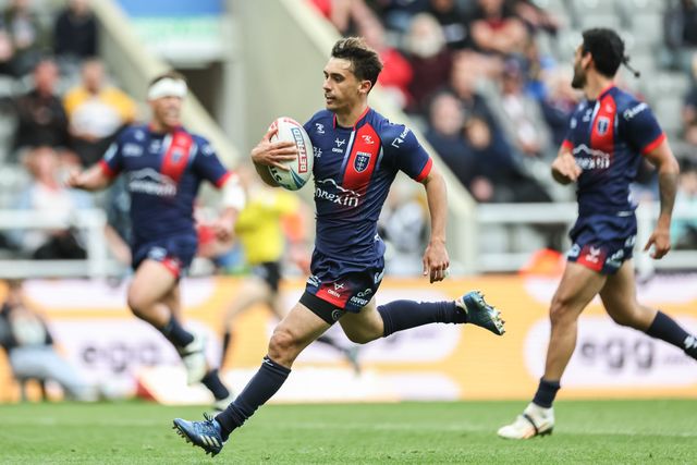 Arthur Mourgue of Hull KR goes over for a try during the Betfred Magic Weekend 2025 match Hull KR vs Salford Red Devils at St. James's Park, Newcastle, United Kingdom, 3rd May 2025

(Photo by Mark Cosgrove/News Images)