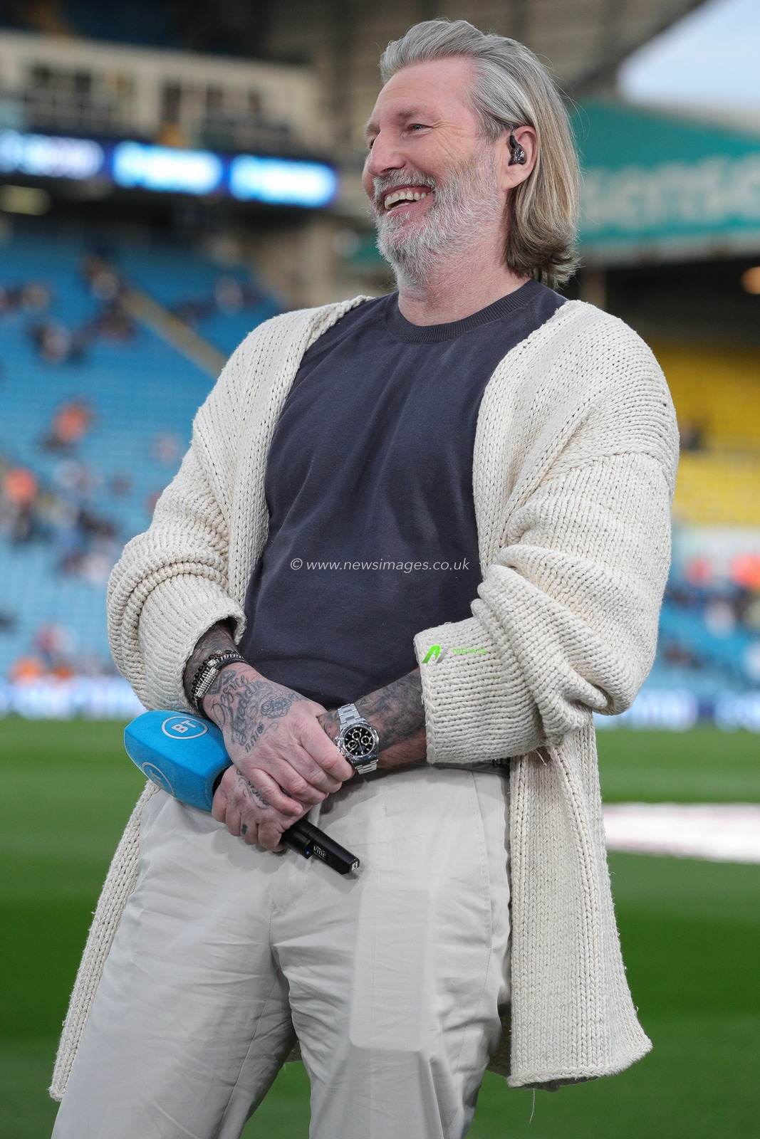 Robbie Savage providing coverage for BT Sports ahead of tonightâ€™s Premier League match Leeds United vs Leicester City at Elland Road, Leeds, United Kingdom, 25th April 2023

(Photo by James Heaton/News Images)