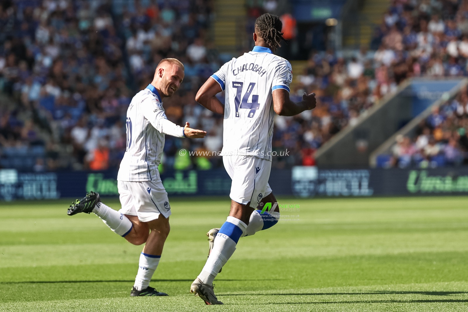 Nathaniel Chalobah of Sheffield Wednesday celebrates his goal to make it 0-1 with Barry Bannan of Sheffield Wednesday  during the Sky Bet Championship match Leicester City vs Sheffield Wednesday at King Power Stadium, Leicester, United Kingdom, 10th August 2025

(Photo by Mark Cosgrove/News Images)
