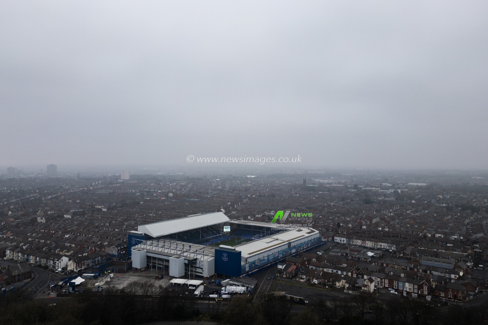 An aerial view of Goodison Park ahead of the Premier League match Everton vs Tottenham Hotspur at Goodison Park, Liverpool, United Kingdom, 19th January 2025

(Photo by Gareth Evans/News Images)