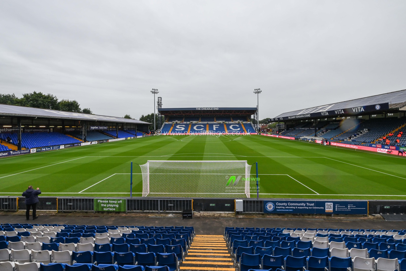A general view of Edgeley Park Stadium, Home of Stockport County during the Carabao Cup match Stockport County vs Blackburn Rovers at Edgeley Park Stadium, Stockport, United Kingdom, 13th August 2024

(Photo by Craig Thomas/News Images)
