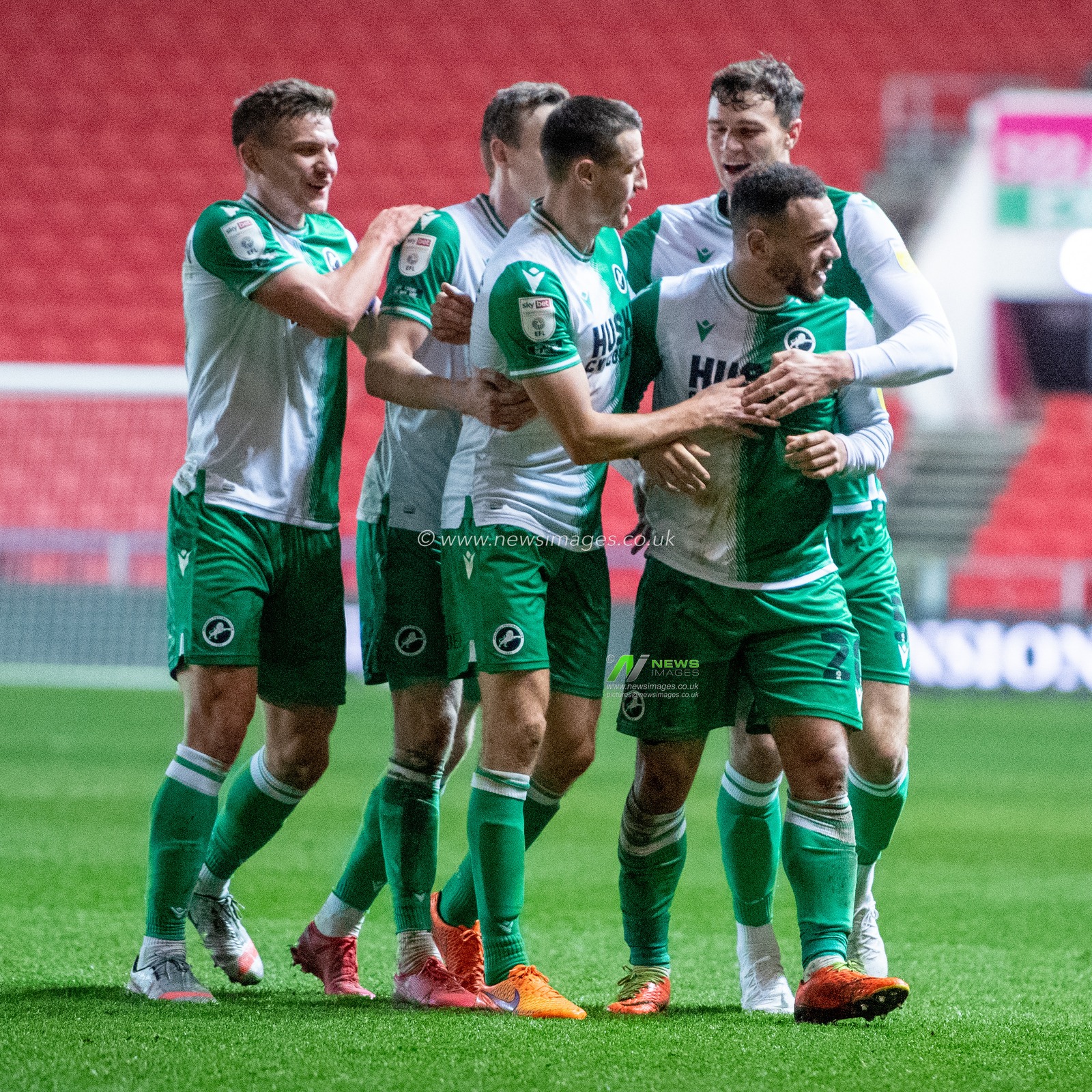 Millwall team celebrate their second goal