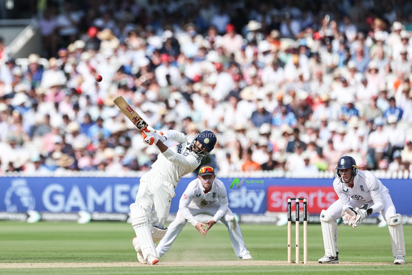 Ravindra Jadeja of India hits a six (6) during the 3rd Rothesay Test Match Day 3 England v India at Lords, London, United Kingdom, 12th July 2025

(Photo by Mark Cosgrove/News Images)