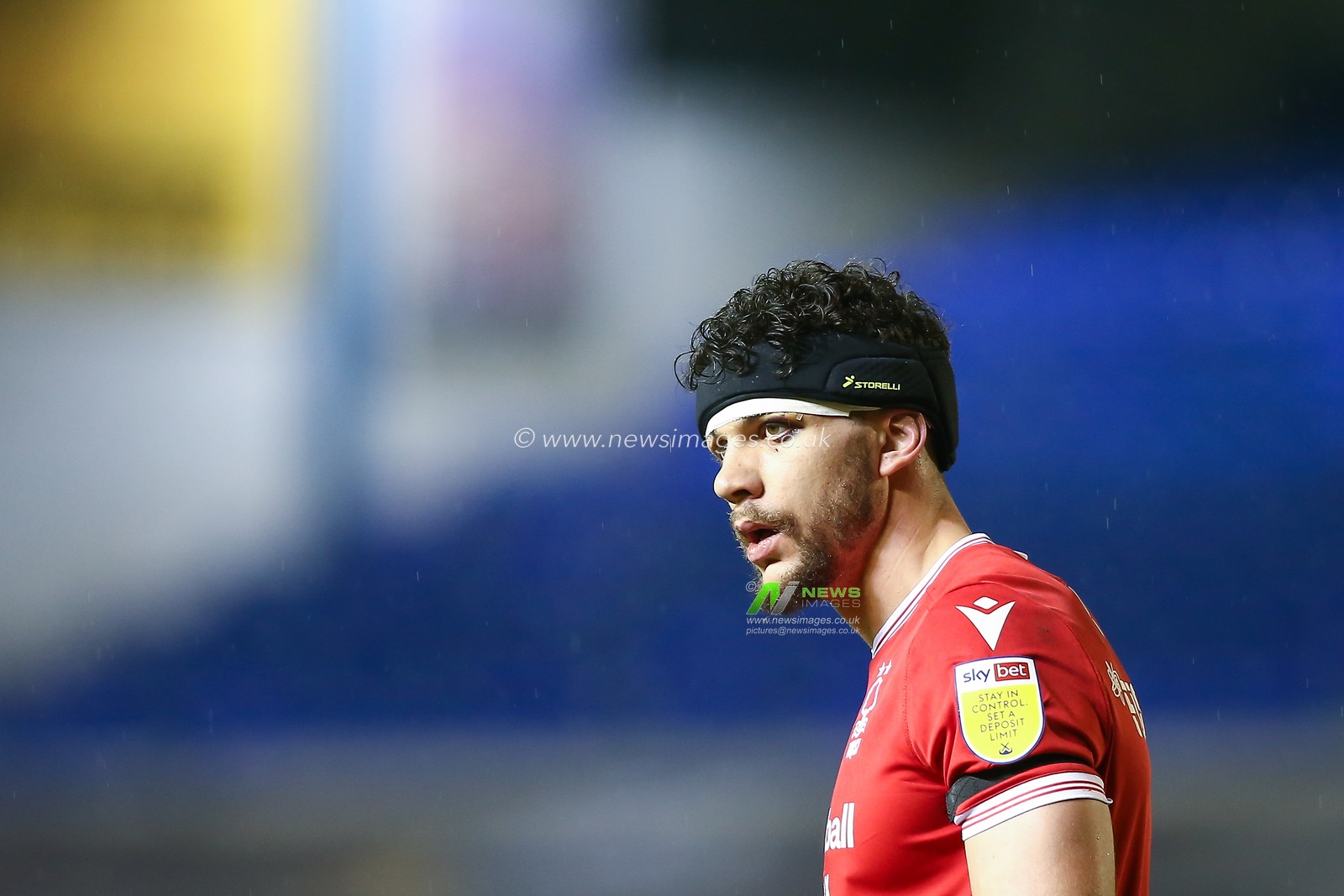 Tobias Figueiredo #3 of Nottingham Forest wearing a protective head piece