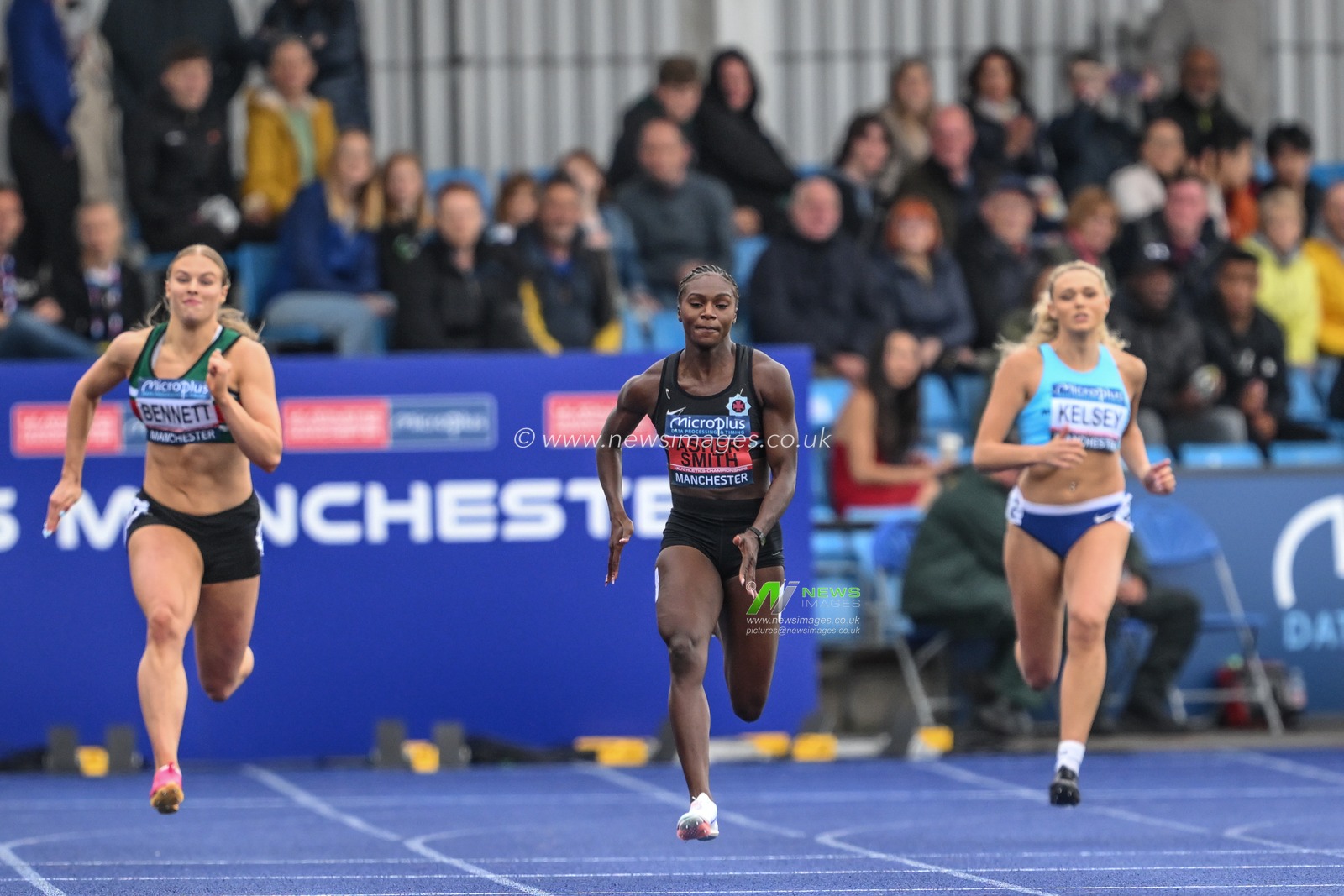 Dina Asher-Smith in the third heat of the womenâ€™s 200m during the Microplus UK Athletics Championships Day 2 at Manchester Regional Arena, Manchester, United Kingdom, 30th June 2024

(Photo by Craig Thomas/News Images)