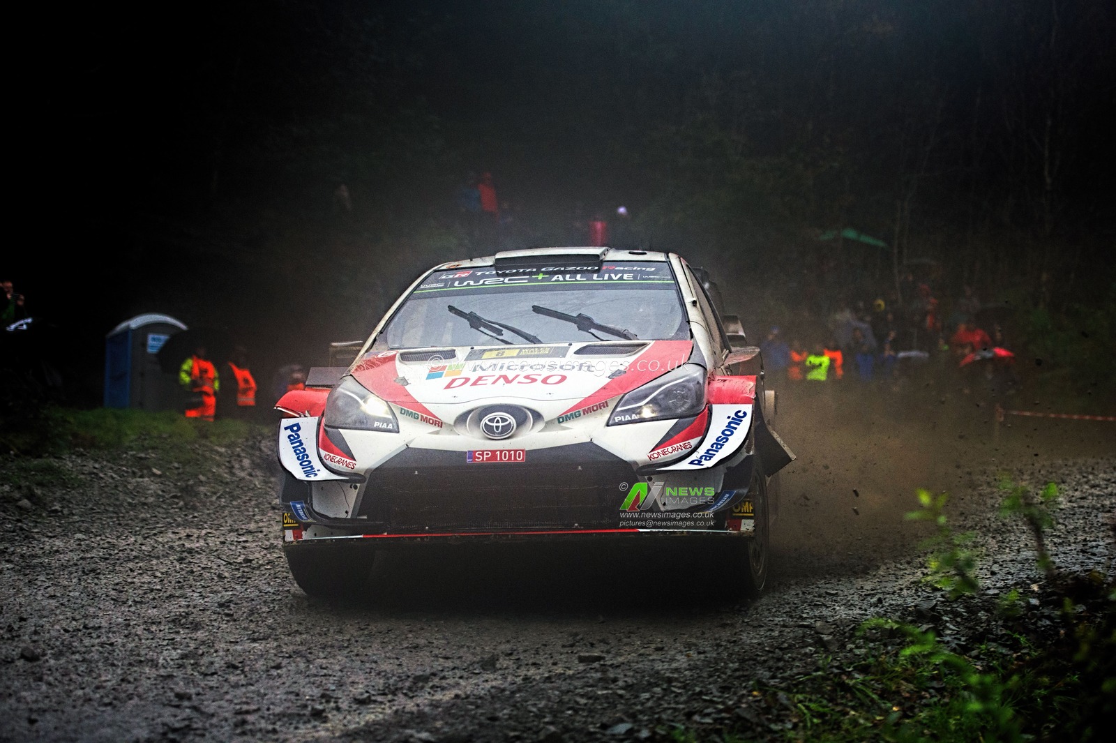 5th October 2019, Wales ; Dyfi, Wales Rally GB 2019 Stage 16 : Ott TANAK & Co Driver Martin JERVEOJA competing in the Toyota Yaris WRC for Toyota Gazoo Racing WRT powers around the hard left on Dyfi stage 16 

Credit: Gareth Dalley/News Images