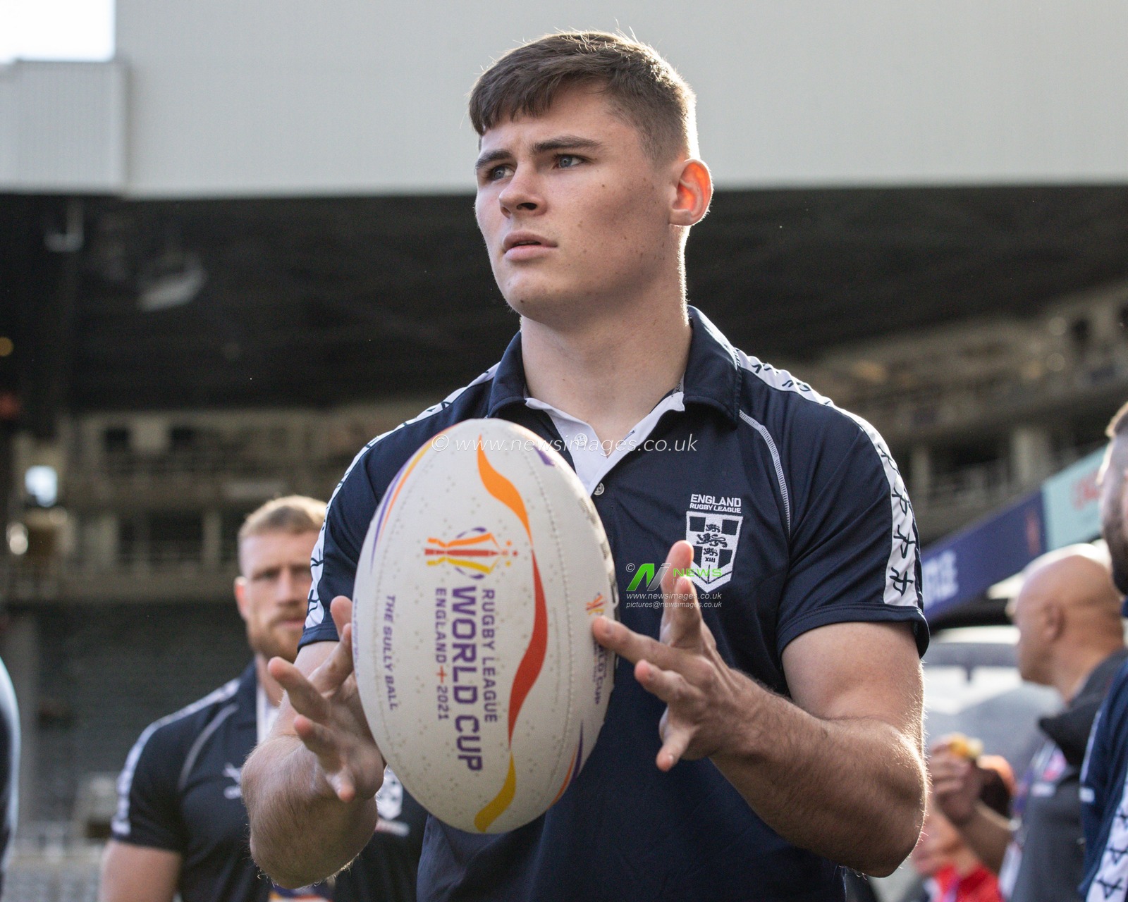 Jack Welsby of England with the World Cup Ball during the Rugby League World Cup 2021 match England vs Samoa at St. James's Park, Newcastle, United Kingdom, 15th October 2022

(Photo by Mark Cosgrove/News Images)
