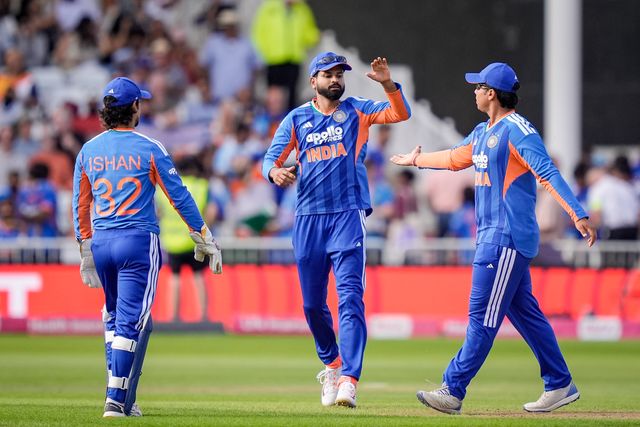 aibhav Sooryavanshi of India cleebrates taking a catch to dismiss Jacob Bethell of England during the Third Vitality T20 International match England vs India at Trent Bridge, Nottingham, United Kingdom on 07 July 2026

(Photo by Maynard Manyowa/News Images)