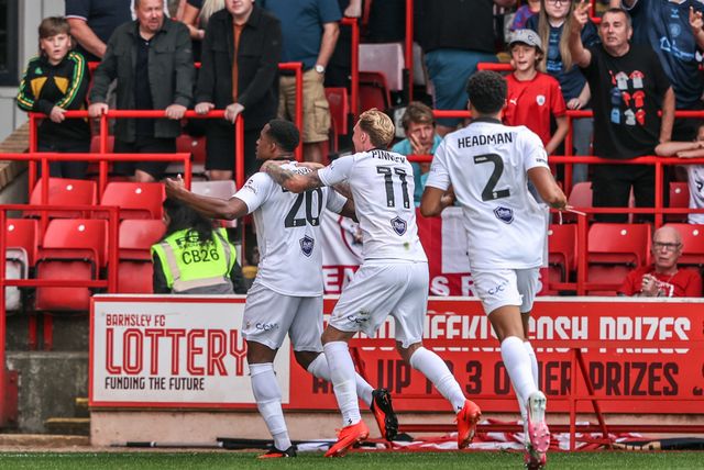 Victor Adeboyejo of Bromley celebrates his goal to make it 0-1 during the Sky Bet League One match Barnsley vs Bromley at Oakwell, Barnsley, United Kingdom on 15 August 2026

(Photo by Alfie Cosgrove/News Images)