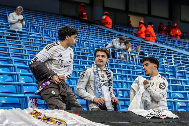 Real Madrid fans during the UEFA Champions League last 16 second leg match Manchester City vs Real Madrid at The City of Manchester Stadium, Manchester, United Kingdom on 17 March 2026

(Photo by Mark Cosgrove/News Images)