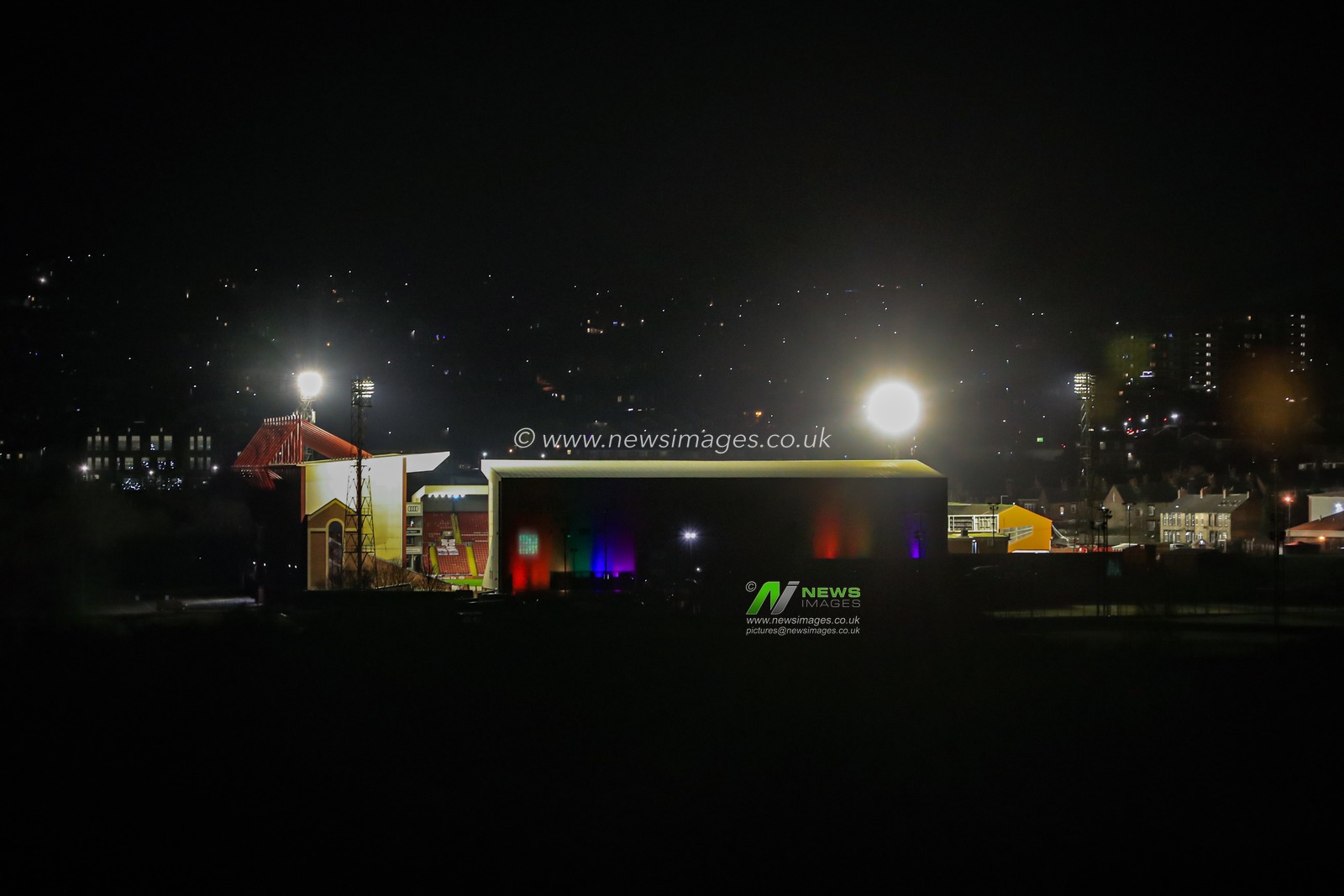 Rainbow laces light up the North Stand at Oakwell ahead of tonights game