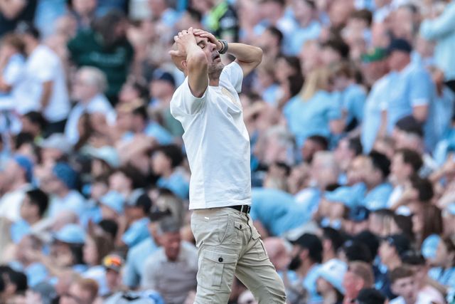 Pep Guardiola manager of Manchester City reacts in the technical area during the Premier League match Manchester City vs Aston Villa at Etihad Stadium, Manchester, United Kingdom on 24 May 2026

(Photo by Mark Cosgrove/News Images)