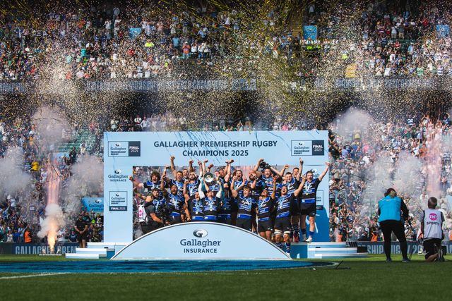 Bath are crowned champions after the Gallagher Premiership Play-off Final 2025 Bath Rugby v Leicester Tigers at Allianz Stadium, Twickenham, United Kingdom, 14th June 2025

(Photo by Craig Evans/News Images)
