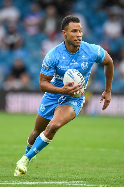 Moses Mbye of St. Helens makes a break during the Magic Weekend match Wigan Warriors vs St Helens at Elland Road, Leeds, United Kingdom, 17th August 2024

(Photo by Craig Thomas/News Images)