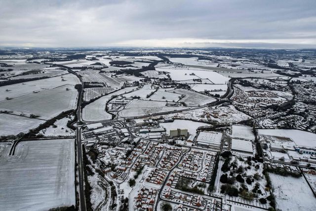 Aerial views of farmland near Newport, Shropshire, after Storm Goretti caused disruption across the area, Newport, Telford and Wrekin, United Kingdom, January 9, 2026.

(Photo by Euan Manning/News Images)

*** GER AUT SUI OUT ***