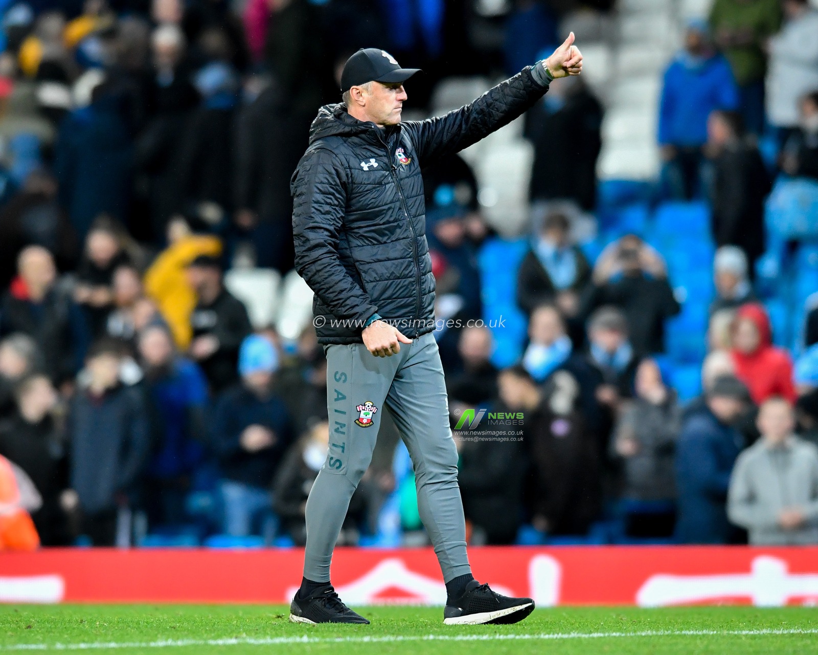 2nd November 2019, Etihad Stadium, Manchester, England; Premier League, Manchester City v Southampton : Ralph Hasenhuttl, Manager of Southampton gives a thumbs up to the travelling supporters after the game

Credit: Simon Whitehead/News Images