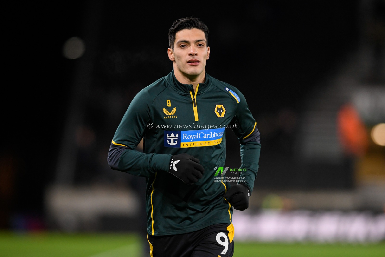 Raul Jimenez #9 of Wolverhampton Wanderers warming up before the game