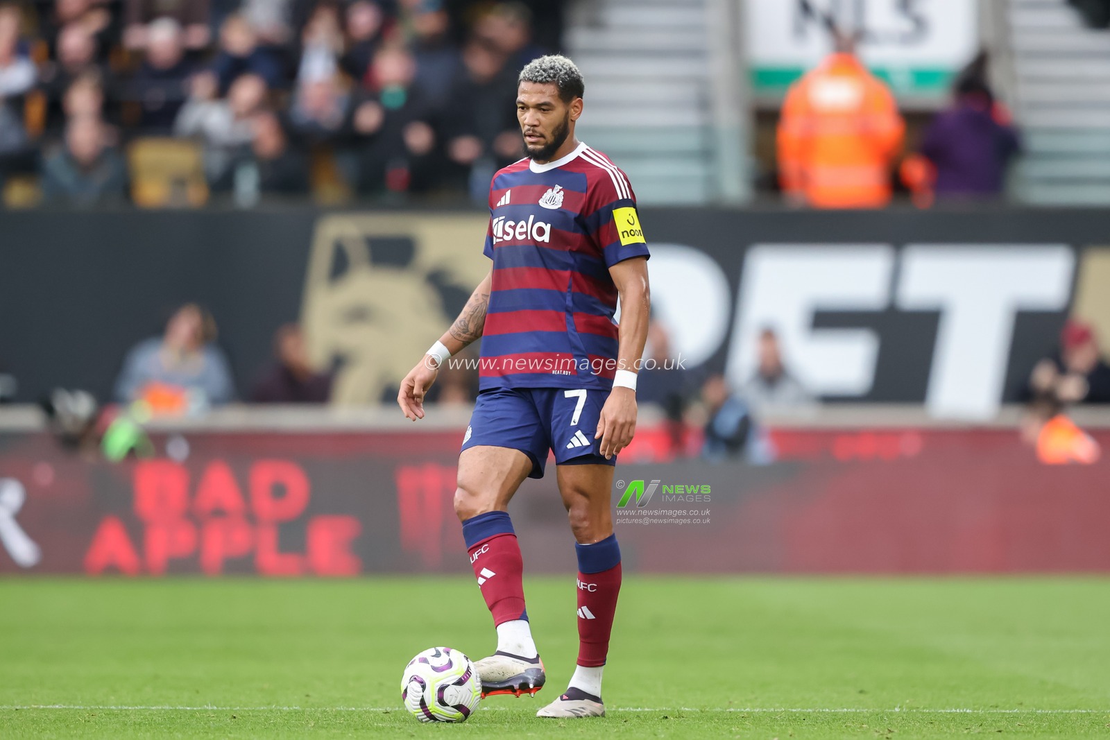 Joelinton of Newcastle United passes the ball during the Premier League match Wolverhampton Wanderers vs Newcastle United at Molineux, Wolverhampton, United Kingdom, 15th September 2024

(Photo by Alfie Cosgrove/News Images)