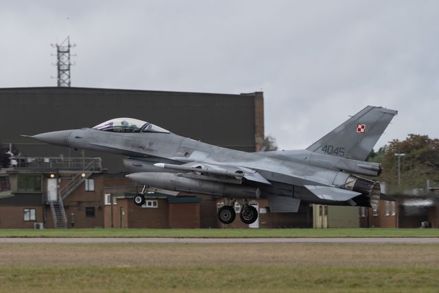 General Dynamics F-16 Fighting Falcon of the Polish Air Force lands during the Exercise of Cobra Warrior 24-2 Royal Air Force Waddington at Royal Air Force Station Waddington, Waddington, United Kingdom, 26th September 2024

(Photo by Cody Froggatt/News Images)