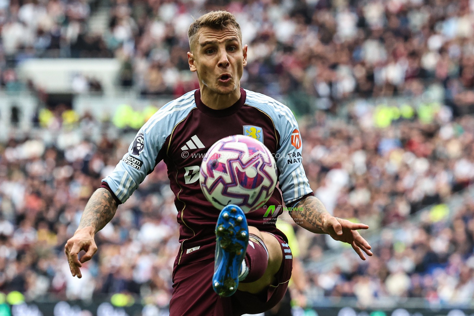 Matty Cash of Aston Villa controls the ball during the Premier League match Everton vs Aston Villa at Hill Dickinson Stadium, Liverpool, United Kingdom, 13th September 2025

(Photo by Mark Cosgrove/News Images)