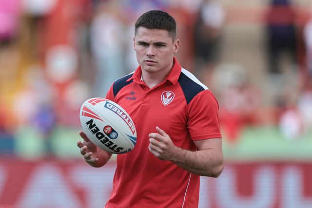 Jack Welsby of St. Helens with the ball during the Betfred Super League Round 24 match Hull KR vs St Helens at Sewell Group Craven Park, Kingston upon Hull, United Kingdom, 29th August 2025

(Photo by Mark Cosgrove/News Images)