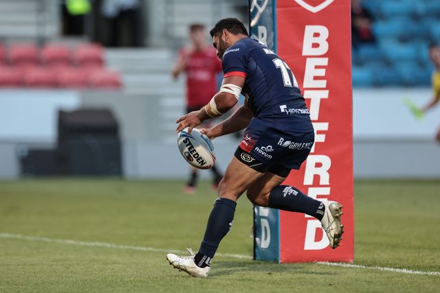 Rhyse Martin of Hull KR goes over for a try during the Betfred Super League Round 20 Salford Red Devils vs Hull KR at Salford Community Stadium, Eccles, United Kingdom, 31st July 2025

(Photo by Mark Cosgrove/News Images)