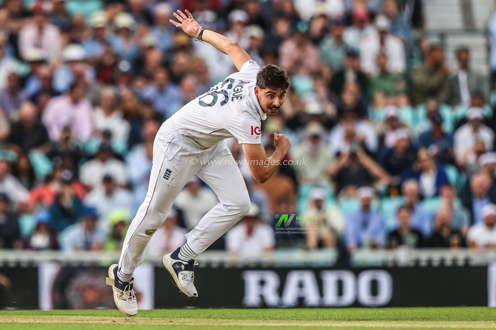 Josh Tongue of England delivers the ball during the 5th Rothesay Test Match Day 2 England v India at The Kia Oval, London, United Kingdom, 1st August 2025

(Photo by Alfie Cosgrove/News Images)