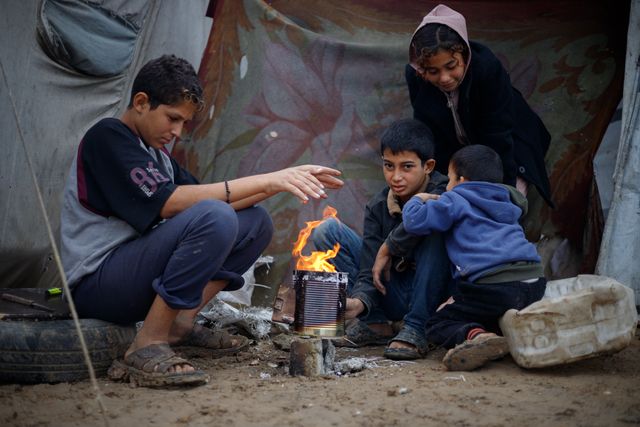 The suffering of the displaced during the rains in the city of Deir al-Balah in the central Gaza Strip. November 24, 2024, Gaza, Palestine