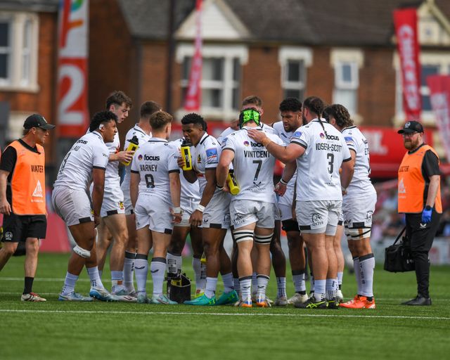Exeter players huddle during the Gallagher Premiership match Gloucester vs Exeter at Kingsholm Stadium, Gloucester, United Kingdom on 26 April 2026

(Photo by Alex Williamson/News Images)