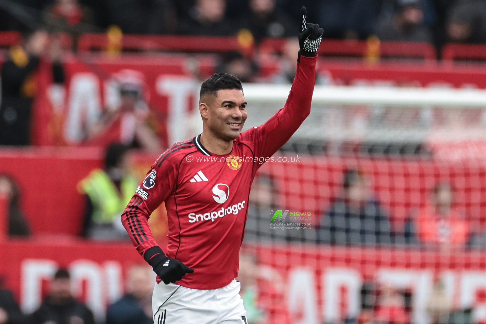 Casemiro of Manchester United celebrates his goal to make it 1-0 during the Premier League match Manchester United vs Fulham at Old Trafford, Manchester, United Kingdom, 1st February 2026

(Photo by Mark Cosgrove/News Images)