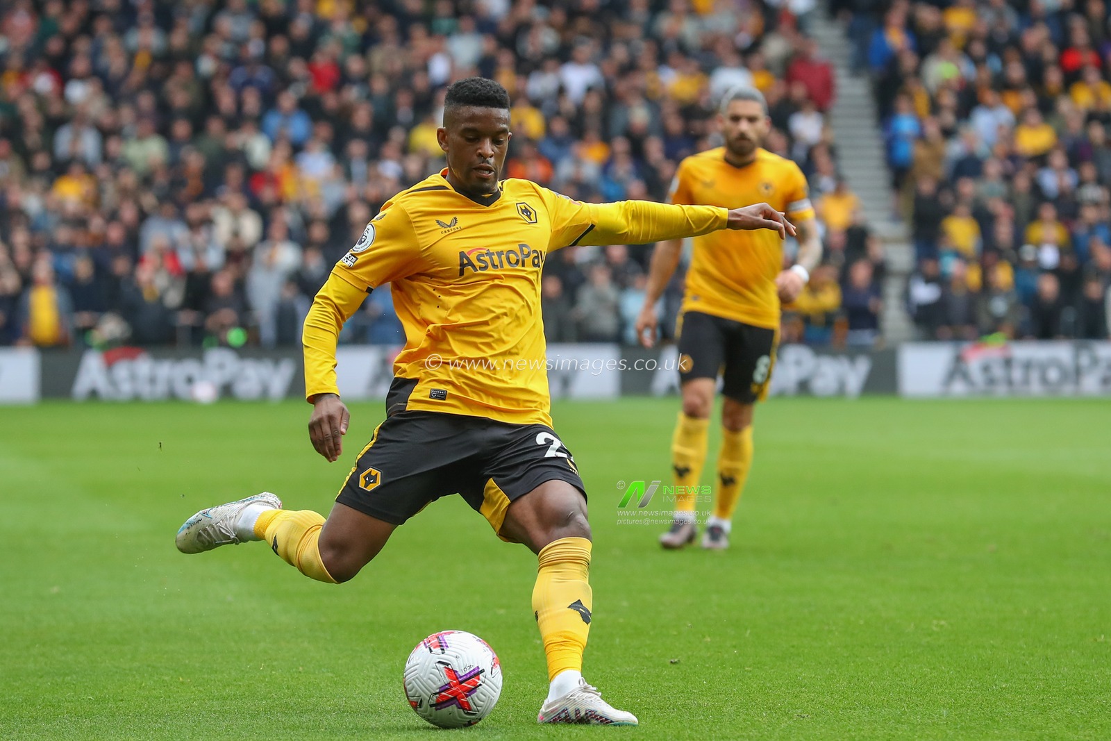 NÃ©lson Semedo #22 of Wolverhampton Wanderers crosses the ball during the Premier League match Wolverhampton Wanderers vs Aston Villa at Molineux, Wolverhampton, United Kingdom, 6th May 2023

(Photo by Gareth Evans/News Images)
