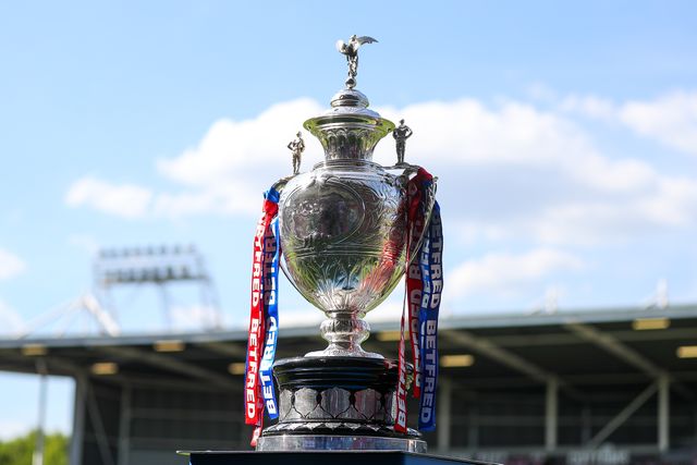 The Betfred Challenge Cup on display during the Betfred Challenge Cup Semi-final match Warrington Wolves vs Leigh Leopards at Totally Wicked Stadium, St Helens, United Kingdom, 11th May 2025

(Photo by Gareth Evans/News Images)