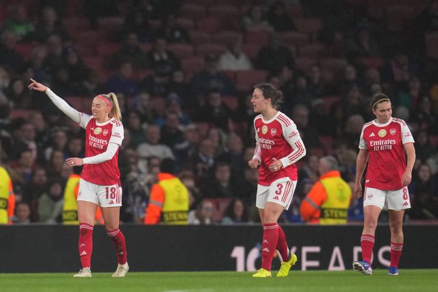 Chloe Kelly of Arsenal celebrates second goal for arsenal during the UEFA Women's Champions League Quarter-finals match Arsenal vs Chelsea at Arsenal Stadium, London, United Kingdom on 24 March 2026

(Photo by Harvey Murphy/News Images)