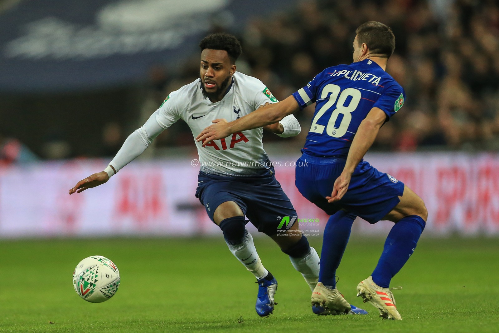 8th January 2019, Wembley, London, England; Carabao EFL Cup, Semi-Final, Tottenham vs Chelsea ; Danny Rose (03) of Tottenham side steps Cesar Azpilicueta (28) of Chelsea 


Credit: Mark Cosgrove/News Images

English Football League images are subject to DataCo Licence