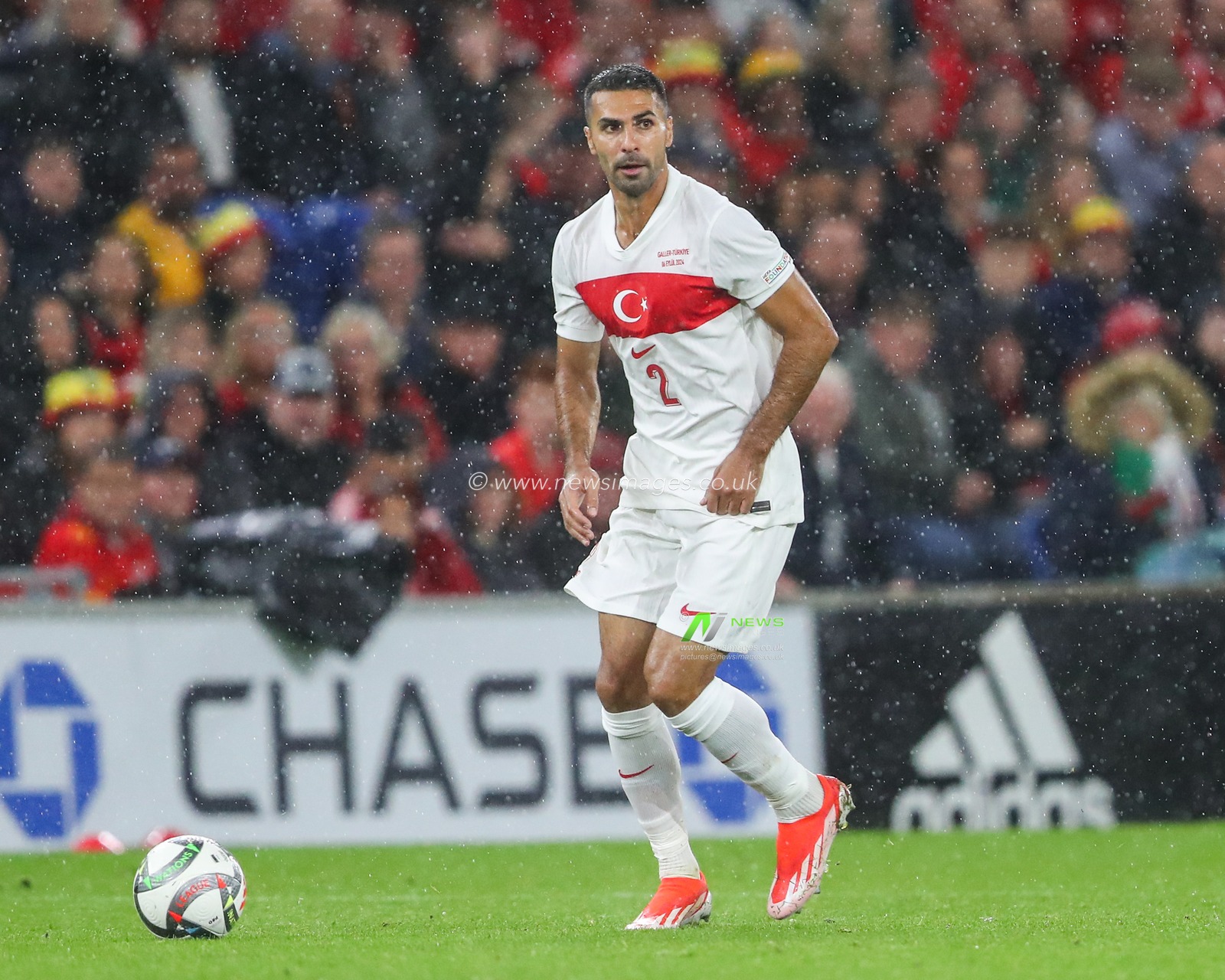 Zeki Ã‡elik of TÃ¼rkiye goes forward with the ball during the UEFA Nations League - League B - Group 4 - Wales v Turkey at Cardiff City Stadium, Cardiff, United Kingdom, 6th September 2024

(Photo by Gareth Evans/News Images)