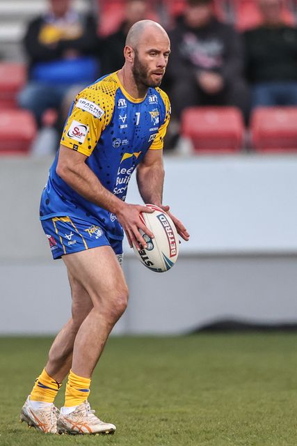 Lachlan Miller of Leeds Rhinos during pre-game warm up during the Betfred Super League match Salford Red Devils vs Leeds Rhinos at Salford Community Stadium, Eccles, United Kingdom, 10th April 2025

(Photo by Alfie Cosgrove/News Images)